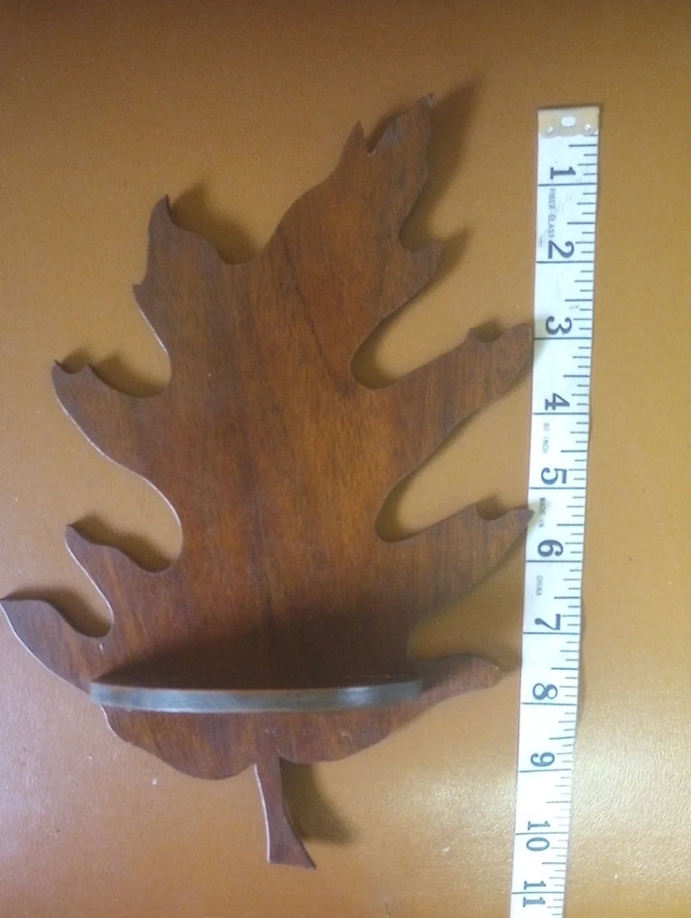 3 Wooden Vintage Mini Display Shelves Shaped Like Oak Leaves